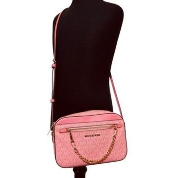 Michael Kors Handbags - MICHAEL KORS Jet Set East West Large Logo Crossbody Bag Chain Grapefruit Pink